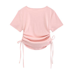 T-Shirt alla Moda con Collo Tondo e Maniche Corte, Top Crop Elasticizzato con Coulisse <span class=keywords><strong>Laterale</strong></span> per Donna - Product Image 2