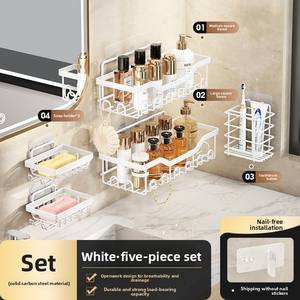 رفوف زاوية لاصقة للحمام من الشركة المصنعة، 5 قطع، مقاومة للصدأ، من الفولاذ الكربوني، منظم للحمام، حامل شامبو - Product Image 2