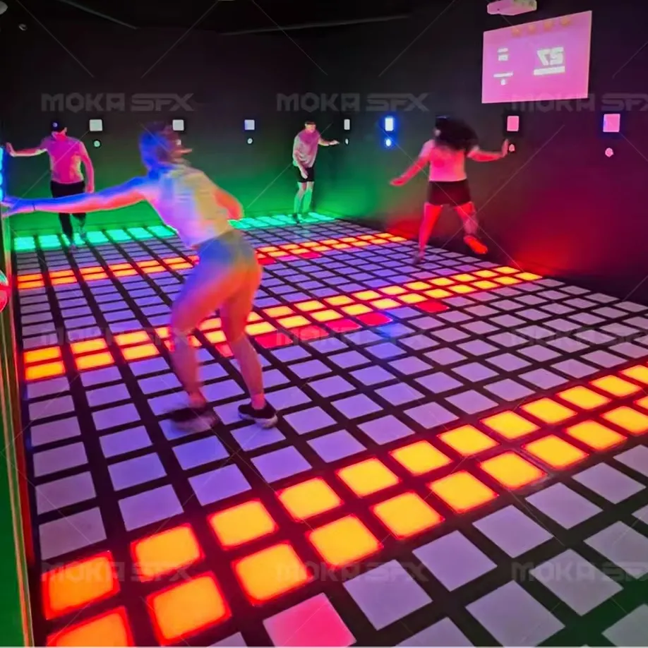 ใหม่! Moka SFX ฟลอร์เต้นรำแอลอีดีพื้นกันน้ำ30*30ซม. แอลอีดีเกมพื้น LED แบบโต้ตอบสำหรับห้องเล่นเกม