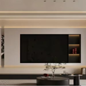 Meuble TV mural sur mesure en bois, design moderne, écologique, grand, pour salon, chambre à coucher, hôtel, gris - Product Image 1