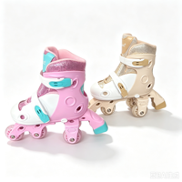 Patins à roulettes 2-en-1 écologiques et ajustables avec coque en PP et panneau en maille à paillettes pour enfants sportifs en salle de sport