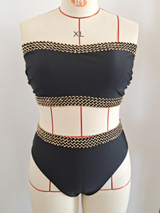 Costume <span class=keywords><strong>da</strong></span> <span class=keywords><strong>bagno</strong></span> bikini nero a vita alta taglie forti <span class=keywords><strong>da</strong></span> donna, due pezzi ad asciugatura rapida - Product Image 3