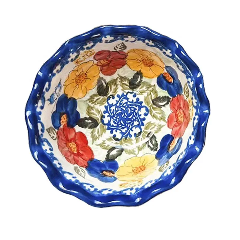 Japanische Unter glasur Keramik Blütenblatt Schüssel, hoch aussehende handgemalte Salats ch üssel, personal isierte handgemalte kreative des