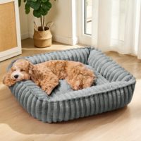 Lits pour chiens modernes et luxueux lavables, en tissu moelleux, pour chiens et chats de petite/moyenne taille, avec fond antidérapant, forme rectangulaire, lit apaisant pour dormir