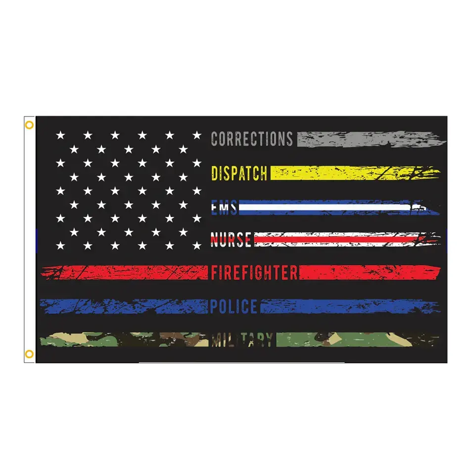 Wholesale Thin Multi Line Nurse Firefighter USA Tattered American Flag 3x5 FT