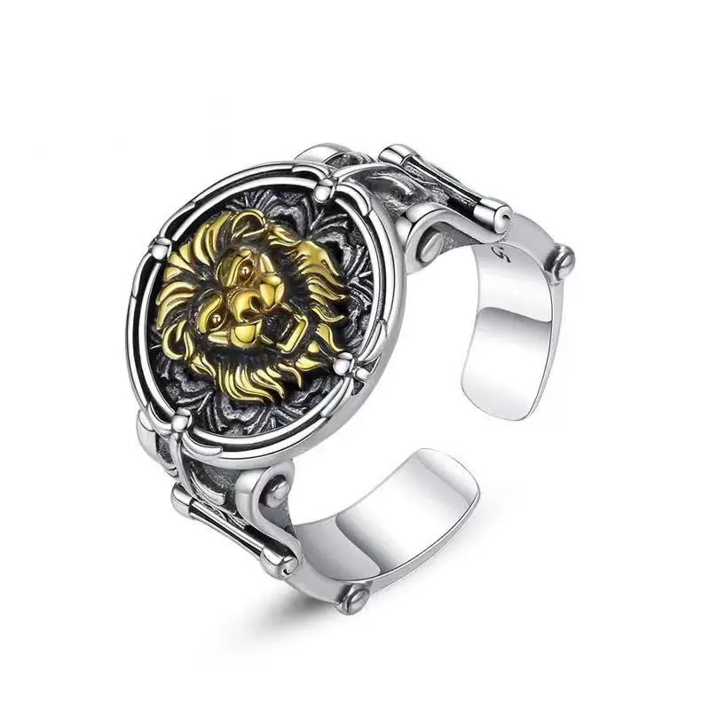 Men domineering retro Silver Ring Lion King silver jewelry index finger ring retro trendy boyfriend gift