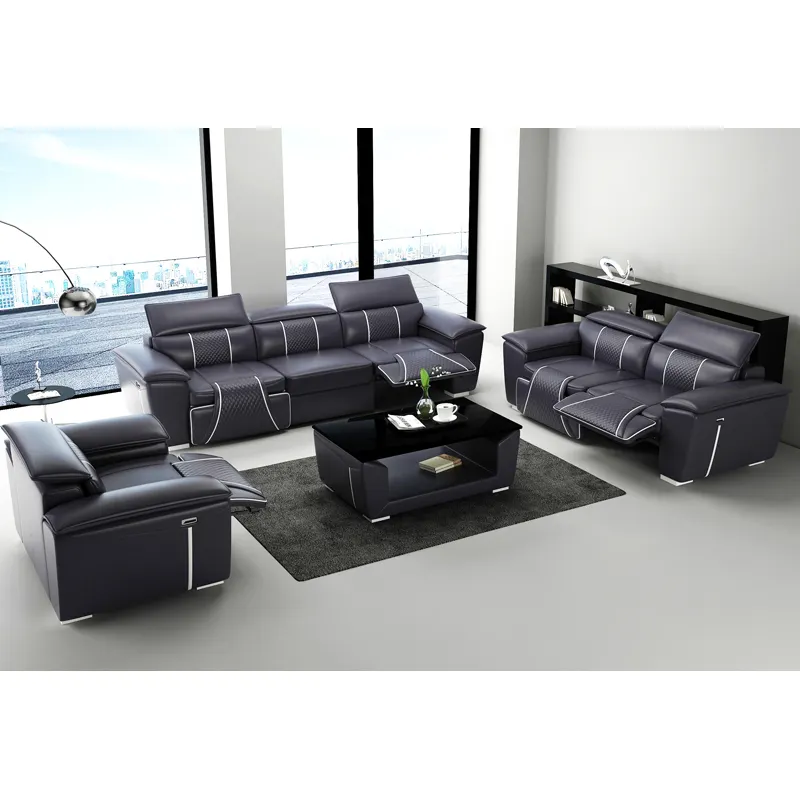 Điện ngồi có thể ngả đi văng với đi văng đặt phòng khách Châu Âu đồ nội thất Kuka L hình dạng màu đen tối giản cao cấp mộc mạc da sofa