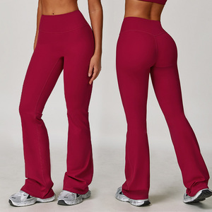 Roregal brossé taille haute pêche rose <span class=keywords><strong>Yoga</strong></span> pantalon évasé serré course sport Fitness <span class=keywords><strong>Micro</strong></span> évasé <span class=keywords><strong>Yoga</strong></span> Leggings - Product Image 2