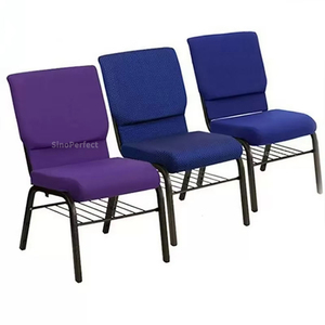 Sillas de Iglesia Apilables y Económicas con Estructura Metálica, Ergonómicas, para Auditorios y Teatros, con Tapicería de Tela - Product Image 1