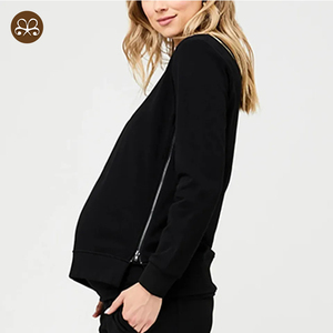 <span class=keywords><strong>Inverno</strong></span> maternità allattamento cerniera invisibile felpa morbida in pile donna nero pianura allattamento al seno maglione - Product Image 5