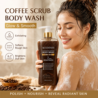 AESTHTANY Gel de Bain Exfoliant au Café 1000ml, Blanchissant et Nourrissant en 7 Jours, Réparateur Cutané, Contrôle du Sébum, Exfoliation, Beurre de Karité
