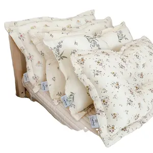Toddler Pillow 27*45cm Machine Washable Kids Pillow with Gauze Cotton Pillowcase Floral Print-B Child Pillows