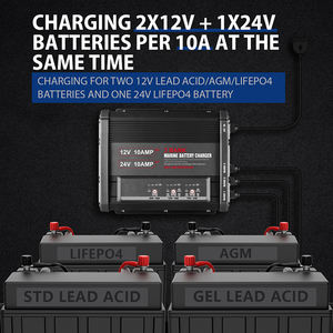Cargador de batería marino de 3 Bancos, 12V, 10A, <span class=keywords><strong>x2</strong></span>, 24V, 10A, cargador de barco a bordo para baterías de plomo-ácido de litio LiFePO4, resistente al agua IP67 - Product Image 4