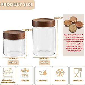 Frasco de Boca Ancha de Vidrio Borosilicato de Alta Calidad para Almacenar Alimentos y Especias con Tapa de Madera de Acacia - Product Image 3