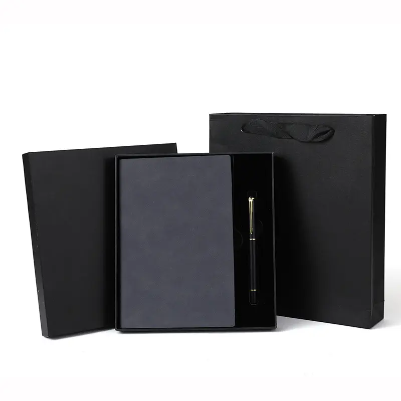 Grosir kualitas tinggi produsen a5 notebook kulit lembut dengan pena untuk pria logo kustom notebook bisnis dan set hadiah pena