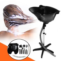 Bac à Shampooing Mobile pour Salon de Coiffure et Barbier avec Support, Seau et Dispositif de Lavage de Tête Réglable en Hauteur