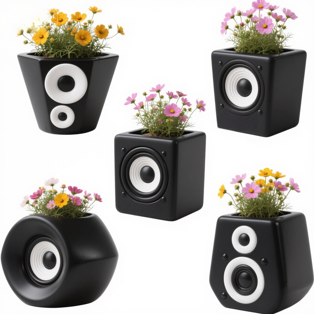 3D Speaker Resin Succulent Planter Hand-painted Black & White Music Theme Plant Pot for Home Decor Wholesale OEM/ODM