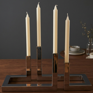 Support de bougies rectangulaire moderne en métal pour 4 bougies, centre de table décoratif, chandelier décoratif pour la maison, accessoire de table de salle à manger - Product Image 3