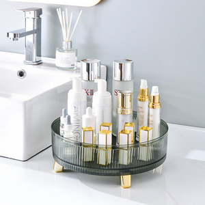 Rotating Cosmetic Storage Rack Transparent Gold Plated Turntable <b>Desktop</b> Organizer For Makeup And Skincare Bottles - Product Image 2