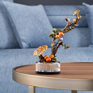 RORO Classic Lucky Decorative Luxury <strong>Lovely</strong> Reishi Mushroom Ornament with Crystal <strong>Glass</strong> Base with Enamel Handmade <strong>Painting</strong> - Product Image 1