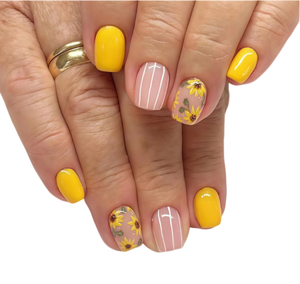 <span class=keywords><strong>Uñas</strong></span> postizas de moda: diseño de margaritas pequeñas en bloques de color rosa y amarillo, ideales para chicas modernas. - Product Image 3
