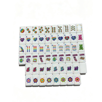 Prêt à expédier : Jeu de tuiles de Mahjong Mahj Mood années 90, style américain, en acrylique, avec paillettes brillantes, motifs Ours Bleu et Jaune, pour le divertissement