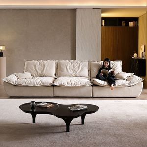 Colección de Sofás Modulares de <span class=keywords><strong>Lino</strong></span> y Gamuza Estilo Wabi-Sabi para el Hogar, Sofá Seccional para Sala de Estar - Product Image 5