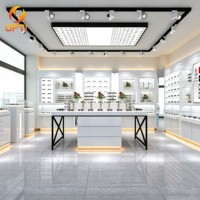 Vitrina óptica de madera personalizada con cerradura, iluminación LED trasera, muebles para tienda de gafas
