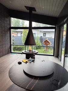 Mesa Redonda de Vidrio de Alta Calidad, Giratoria, de Acero al Carbono para <span class=keywords><strong>Leña</strong></span>, con Forma Única, <span class=keywords><strong>Chimenea</strong></span> Interior - Product Image 2