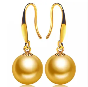 real 18K karat gold AAA 9-10mm golden south sea pearl earring jewelry