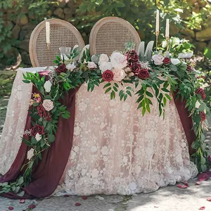 Vendita calda ghirlanda di eucalipto con fiori Runner da tavola con fiori centrotavola per matrimoni artigianali per la cena di prova nuziale