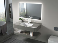 Ensemble de meuble-lavabo moderne luxueux à double couche, design personnalisé en dalle de roche, comptoir en céramique mural, LED