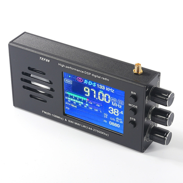 DSP Digital AM/FM Radio Receiver with Clock Full Band Built-in Speaker Rechargeable Battery LCD Display Aluminum Alloy