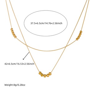 Stainless Steel Double Layer Beaded Chain Necklace <b>Bracelet</b> <b>Set</b> Unisex Everyday Wear Gold Silver - Product Image 5