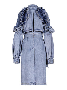 Bettergirl Cardigan Denim Trench Coat para mujer <span class=keywords><strong>Chaqueta</strong></span> suelta de <span class=keywords><strong>manga</strong></span> de murciélago con solapa de moda para mujer - Product Image 4