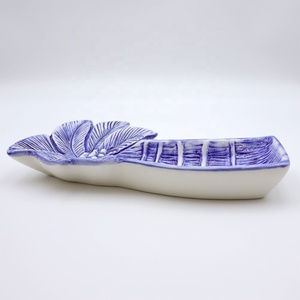 Piring porselen berbentuk logo kustom untuk pesta makan malam makanan penutup piring dan piring keramik pohon palem daun untuk rumah restoran - Product Image 4