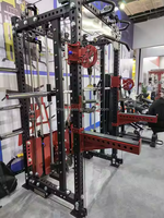 DINUO Rack de musculation multifonctionnel commercial avec Smith Machine, Crossover de câbles et Rack à squats, avec colonne de poids pour l'entraînement en salle de sport