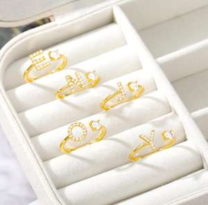 ขายร้อนชุบทอง Zircone 26ตัวอักษรแหวน A ถึง Z ตัวอักษรเริ่มต้นแหวนปรับ - Product Image 6