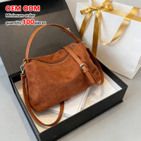 Tas Selempang Wanita Kulit PU Suede Anti Air dengan Logo Custom, Rantai, dan Desain Fashion untuk Musim Dingin