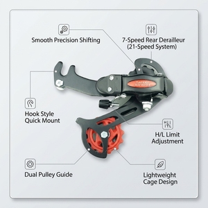 Cambio <span class=keywords><strong>Trasero</strong></span> de 21 <span class=keywords><strong>Velocidades</strong></span> Tipo Gancho para Bicicleta de Montaña, <span class=keywords><strong>7</strong></span> <span class=keywords><strong>Velocidades</strong></span>, con Ruedas de Polea y Soporte de Montaje - Product Image 3