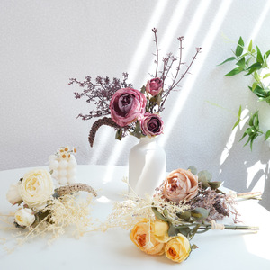 <span class=keywords><strong>Bouquet</strong></span> <span class=keywords><strong>de</strong></span> <span class=keywords><strong>mariée</strong></span> artificiel, petites roses et succulentes nouées à la main, fleurs en PVC et soie, arrangements floraux, vente en gros transfrontalière à l'étranger - Product Image 4