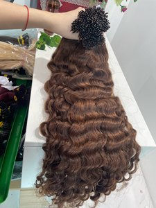 Cheveux bouclés I-Tip brun rougeâtre qualité supérieure #33 (brun rougeâtre) couleur volumineuse, boucles naturelles, style vagues douces - Product Image 3