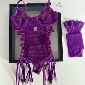 Nayil Broderie Perspective Sexe Lingerie Sexy Femme, Combinaison Double Fente Avec <span class=keywords><strong>Bas</strong></span> en Stock - Product Image 4