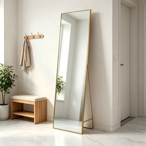 LED Full Length <b>Mirror</b> <b>Gold</b> Metal Frame Floor Standing Full Body <b>Mirror</b> with Dimmable LED Light for Bedroom Hotel - Product Image 2