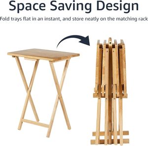 Mesa Plegable Moderna de Madera Maciza para TV con Bandeja para Comida y Estante de Almacenamiento, Natural, Paquete de 4, para Uso en Cocina y Sala de Estar - Product Image 4