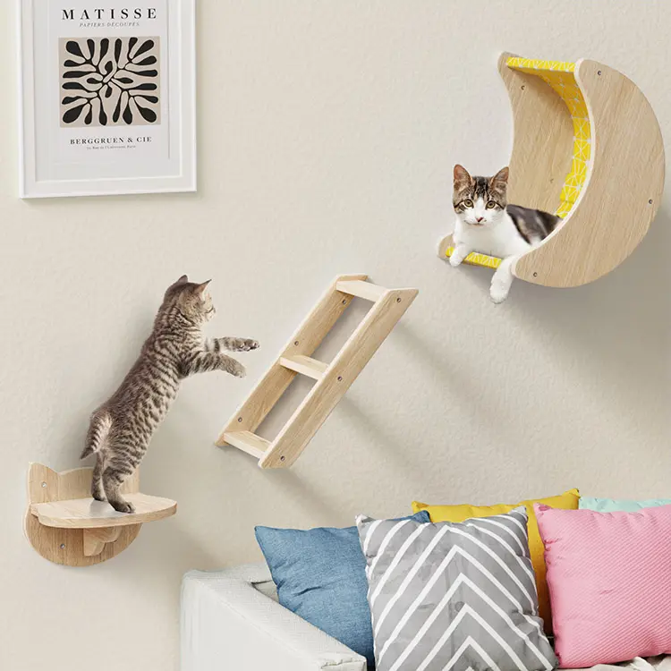 Juego de 3 uds de estantes de pared de madera para casa de árbol de gato grande para gatos que escalan y duermen