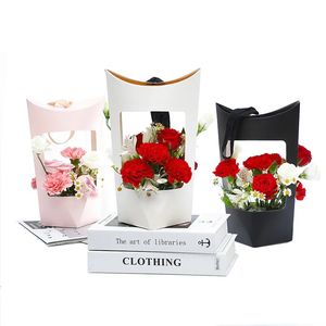 Bolsas de papel kraft de flores rosas con asa ramo impermeable floristería embalaje regalos de fiesta de San Valentín cajas vacías - Product Image 1