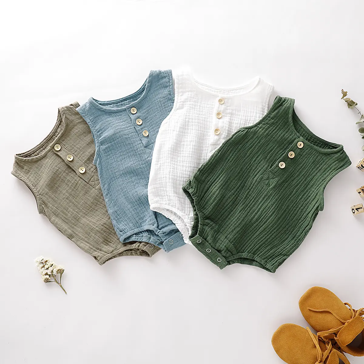 Overall Summer Sleeveless Linen Cotton Jumpsuit Newborn Infant Clothes Baby Girls Boys Newborn Baby Romper