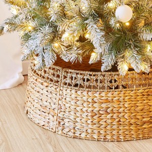 Handmade Woven <b>Christmas</b> <b>Tree</b> Skirt Round Linen Straw Willow Weaving Traditional Style <b>Tree</b> <b>Base</b> Decor - Product Image 2