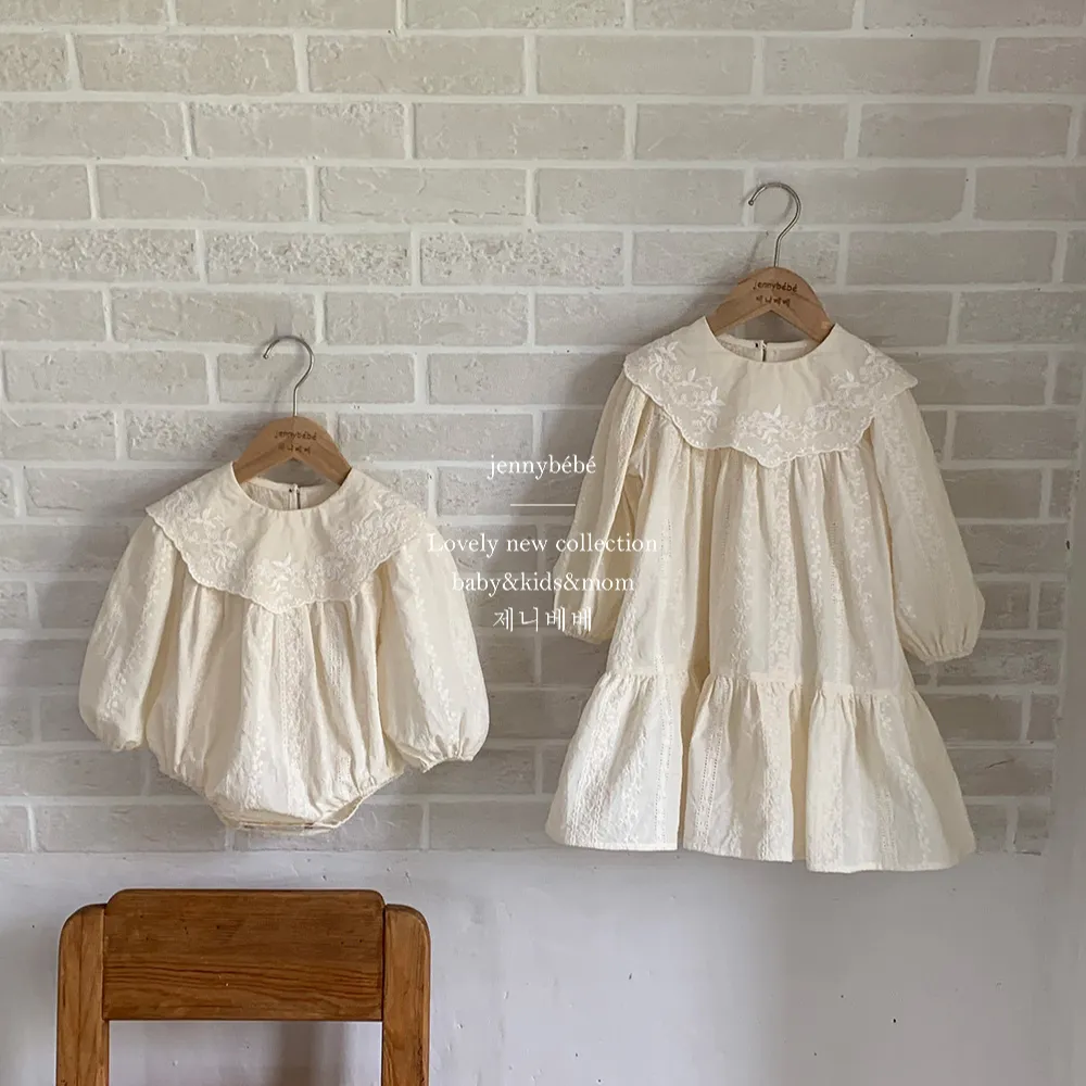 Jennybebe sonbahar bebek uzun kollu Romper pamuk kız nakış Polo elbise kız moda bebek giysileri